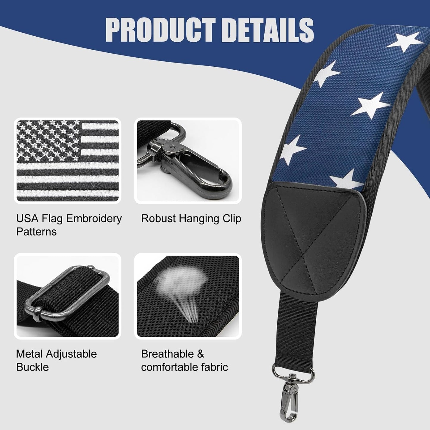 Golf Bag Strap Replacement Golf Bag Shoulder Strap Adjustable Single Padded Shoulder Strap Waterproof Golf Bag Backpack Straps (Blue-Stars)