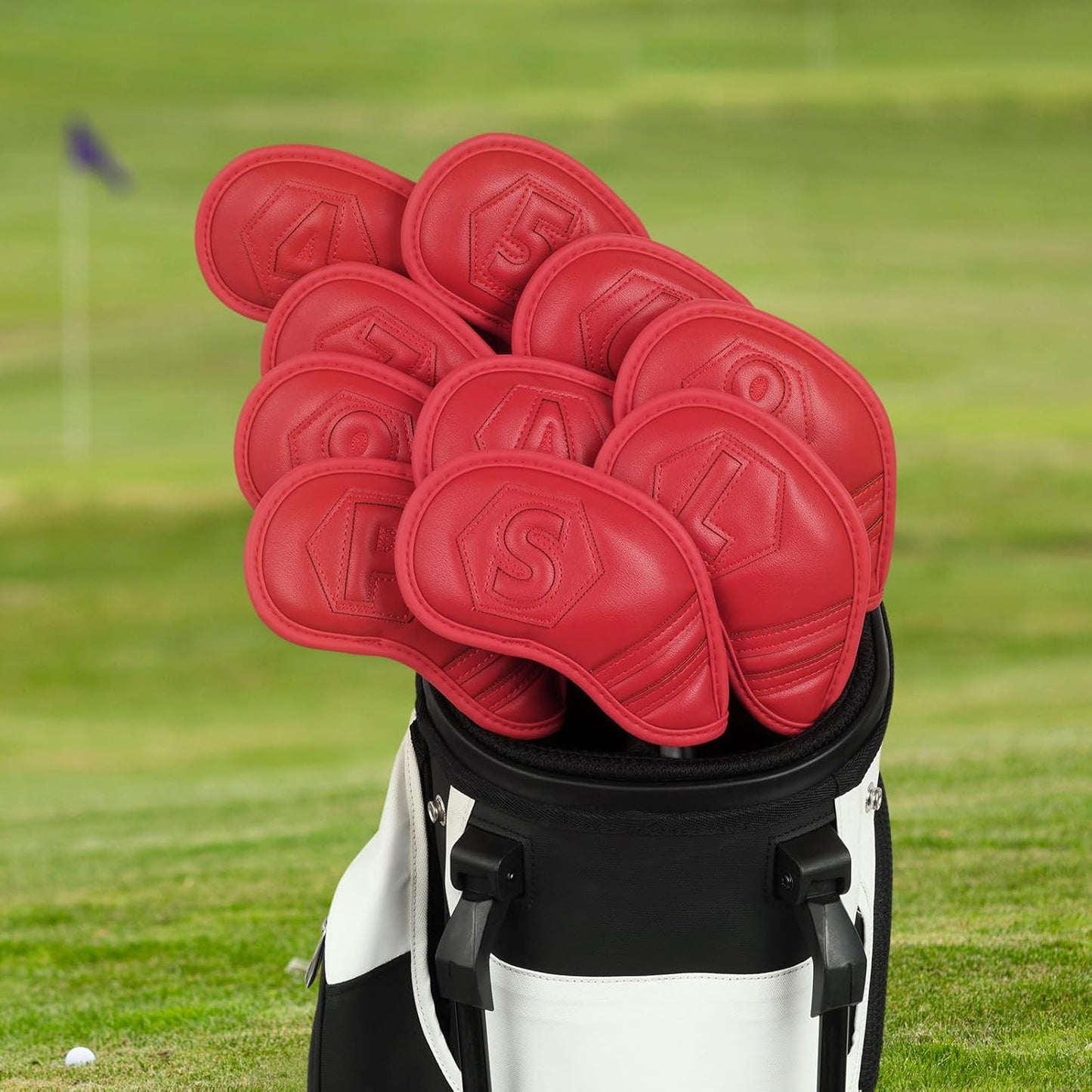 Magnetic Golf Iron Covers Set 10 Pcs Golf Iron Headcovers PU Leather Easy Off/On Protective Cover