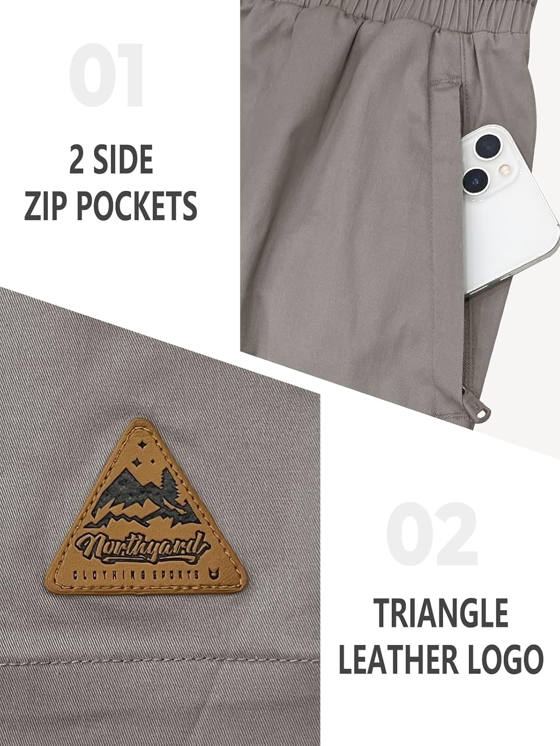 NORTHYARD Mens Casual Shorts-Cotton 9" Golf Hiking Drawstring Elastic Waist Work Shorts with Zipper Pockets