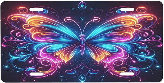 Animal Butterfly Rainbow License Plate Funny Aluminum Front License Plates Decorative Waterproof Rust-Free Metal Car Plate Covers for Women Men Car Tag Accessories fit Truck SUV Rv 12 X 6 in