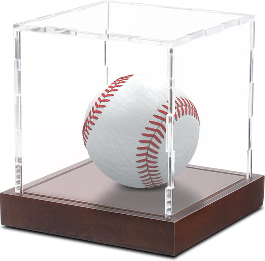 Clear Acrylic Display Box Showcase for Baseball,Acrylic Display Case with Solid Built-in Wooden Base(4x4x4 inch; 10x10x10 cm)