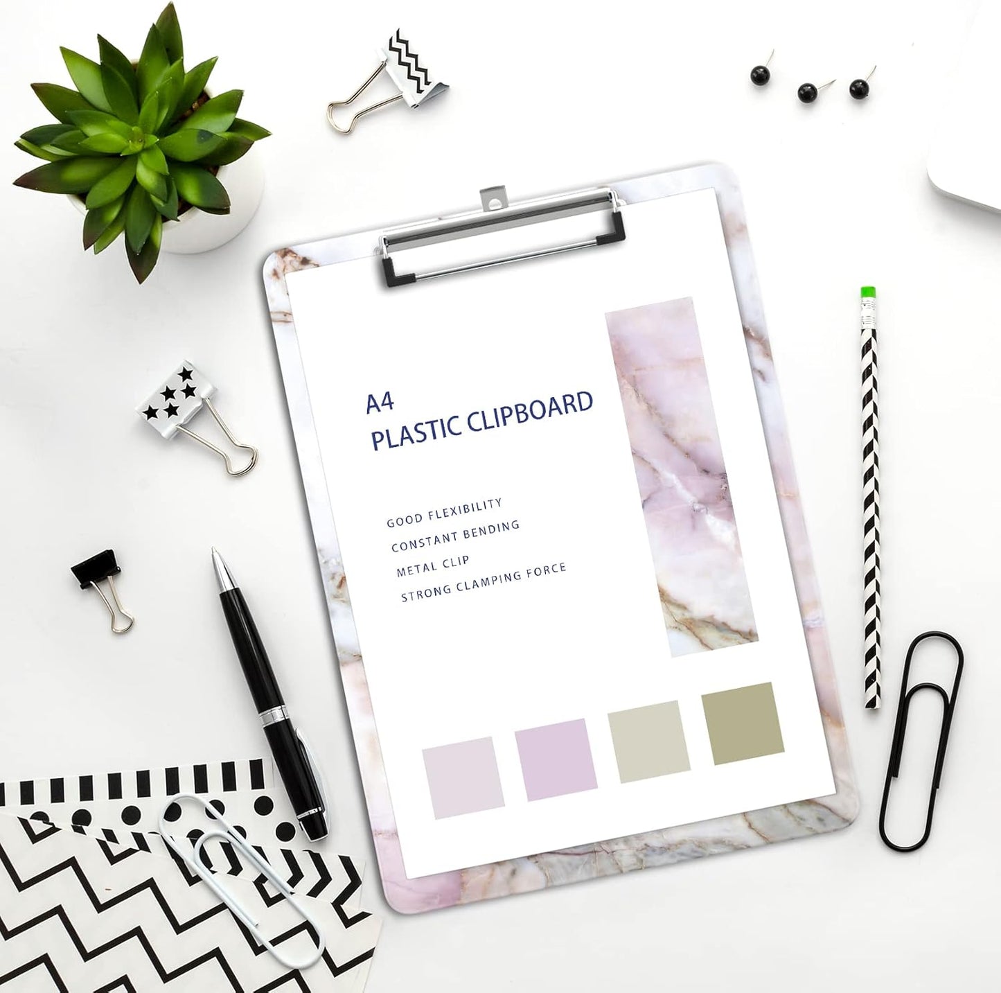 Plastic A4 Clipboards, Cute Clip Board Stardard Letter Size 9 x 12.5 in, Office Decorative for Students Women Men and Kids, Stone Texture