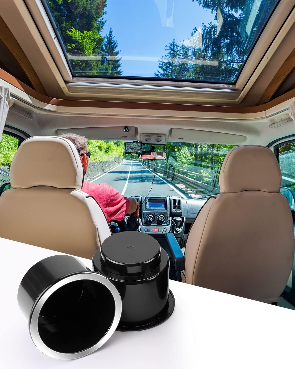 JoyTutus Cup Holder Insert 2pcs for RV Boat Car Couch Golf Cart, Elegant Chrome, Large Plastic Universal Drop in Cup Holder for Pontoon Table Sofa