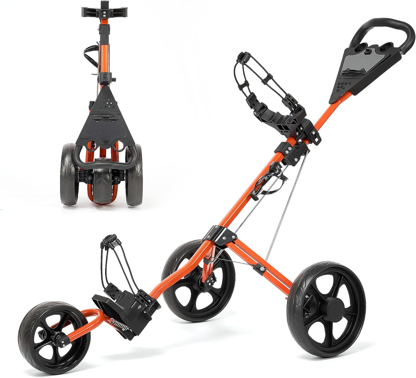 Golf Cart Golf Push Cart Golf Bag Cart with 3 Wheel Quick Folding Scorecard Holder Cup Holder Foot Brake 360 Rotating Front Wheel Large Wheelbase for Different Terrain