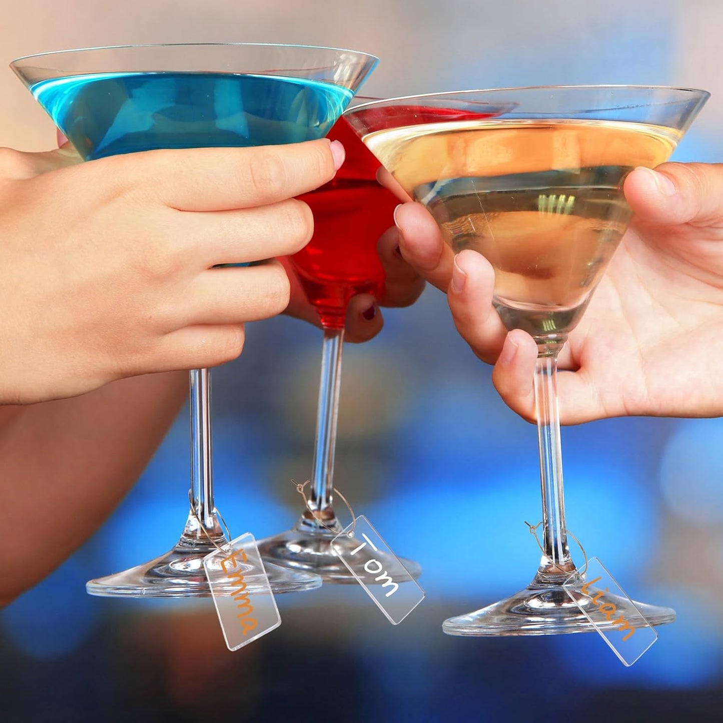 Tondiamo 40 Pcs DIY Wine Charms for Glasses Acrylic Wine Charms with Rings Tags Marker Pen Blank Glass Labels Bulk for Stem Cocktail Champagne Wedding Dinner Party Favor