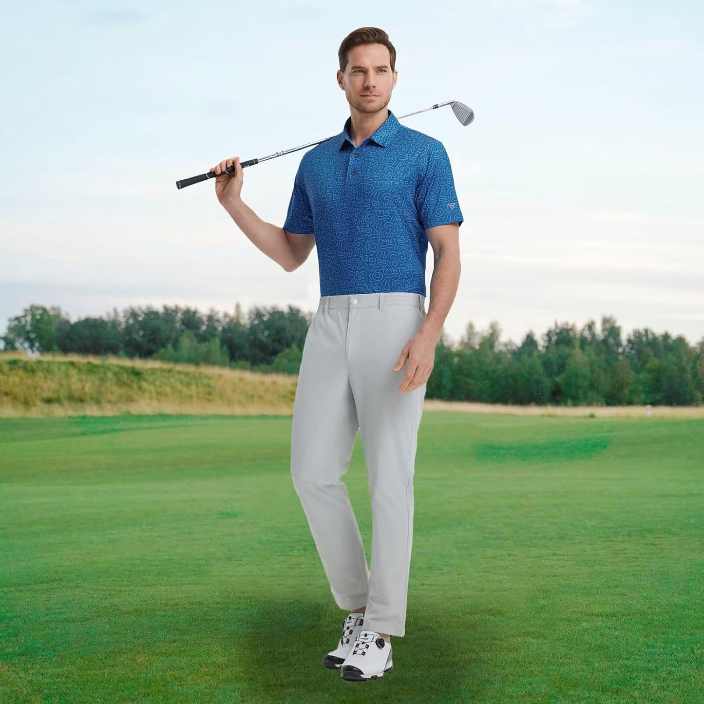 M MAELREG Mens Golf Shirt Short Sleeve Dry Fit Print Moisture Wicking Performance Patterns Collared Polo Shirt