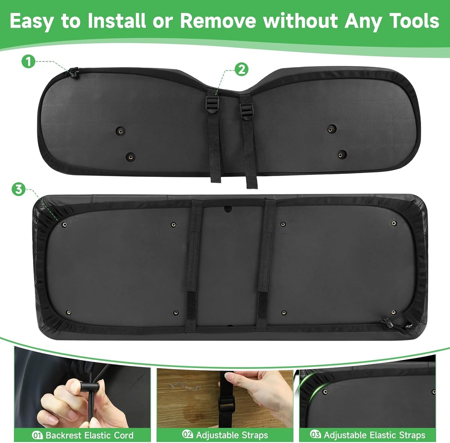 Golf Cart Rear Seat Covers for EZGO Club Car Yamaha Aftermarket Rear Seat Cushion, Rear Seat Cover Set with Concave and Convex Design, Thick Vinyl Leather Comfortable Breathable