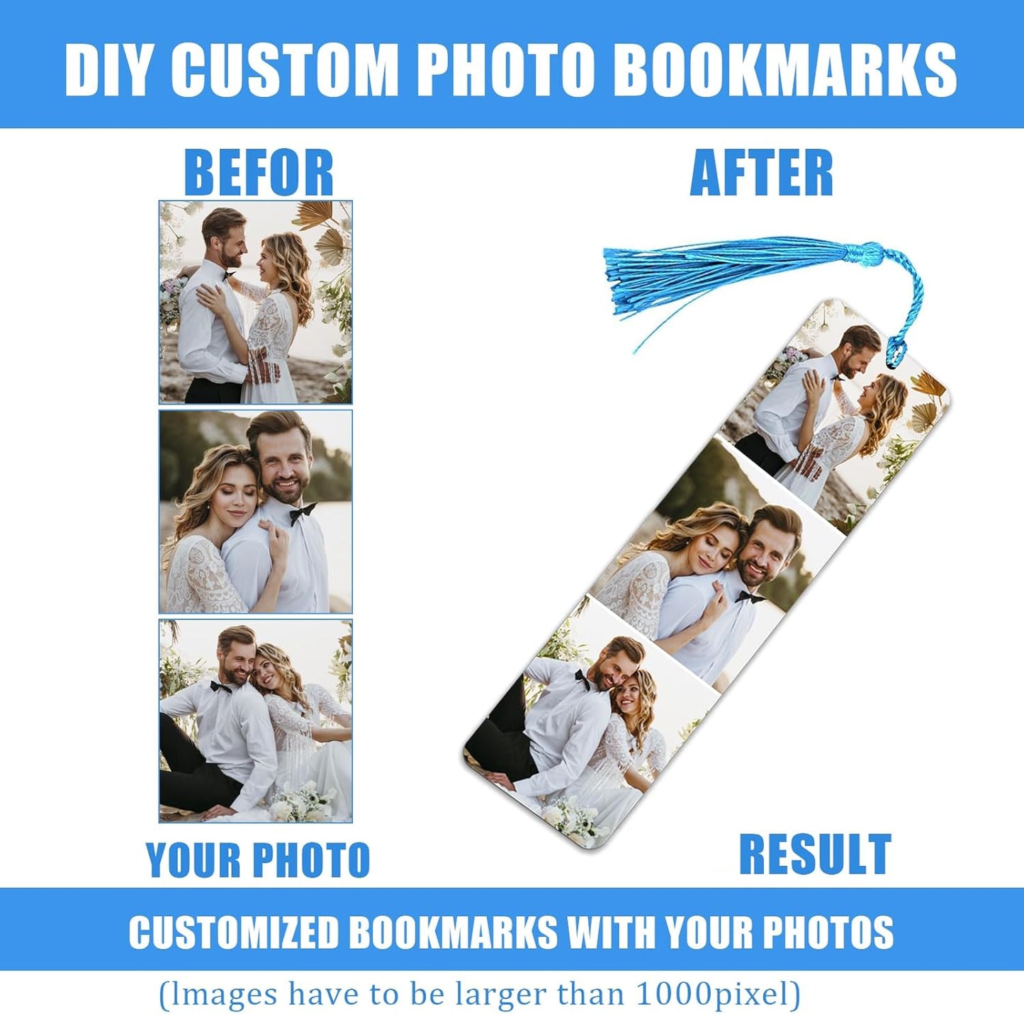 Custom Bookmark, Personalized Wood Bookmarks Tassel with Photo, Customized Double-Sided Bookmark for Women Men Book Lover Christmas Valentine's Day