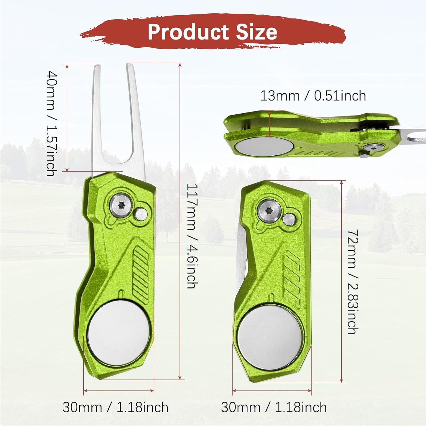 Golf Divot Repair Tool- Switch Foldable Divot Tool with Magnetic Ball Marker & Open Button Use for Golf Accessories