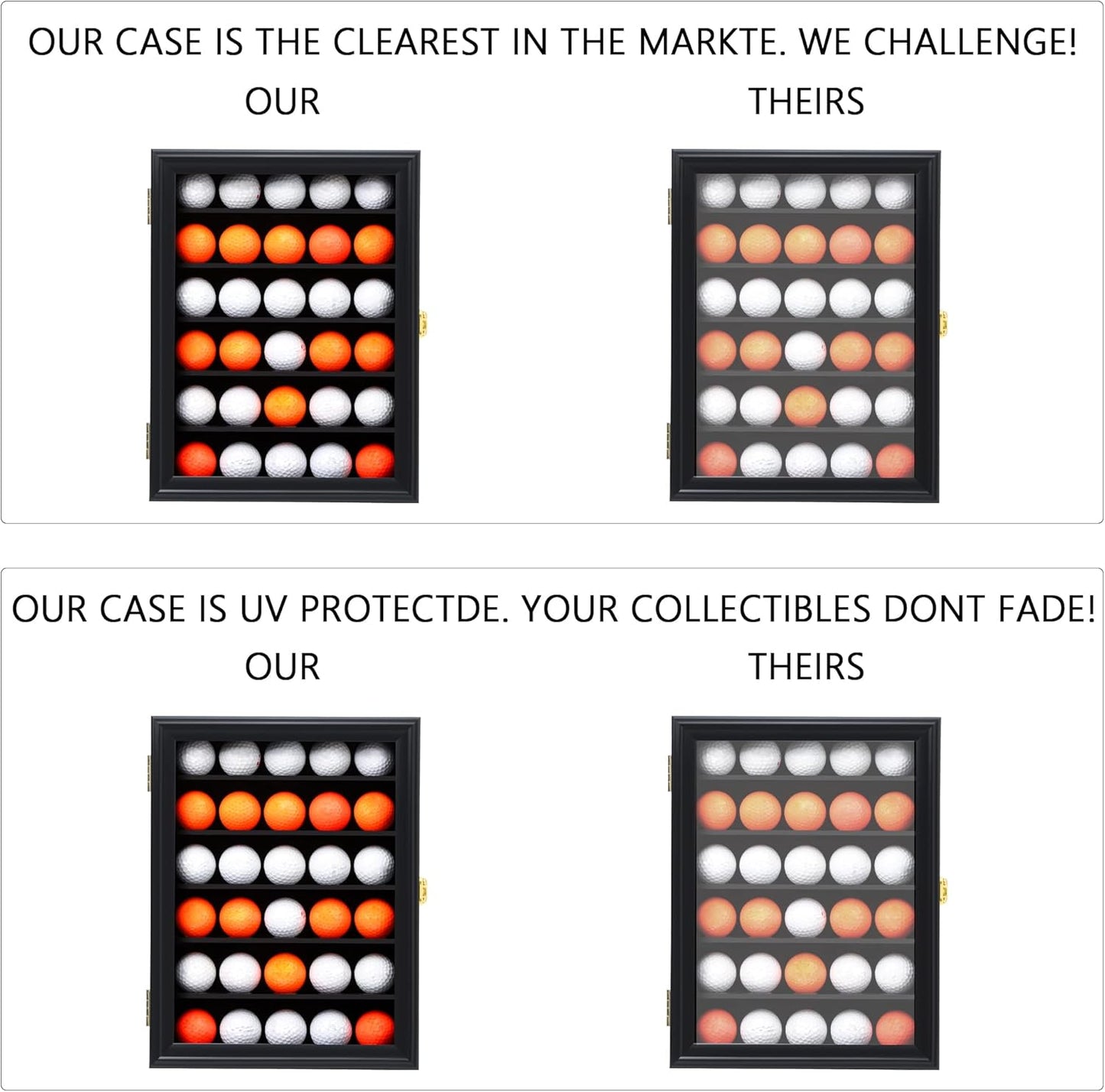 KCRasan Golf Ball Display Case - Wall Mounted Holder with Glass Door, Ideal Gift for Golf Enthusiasts