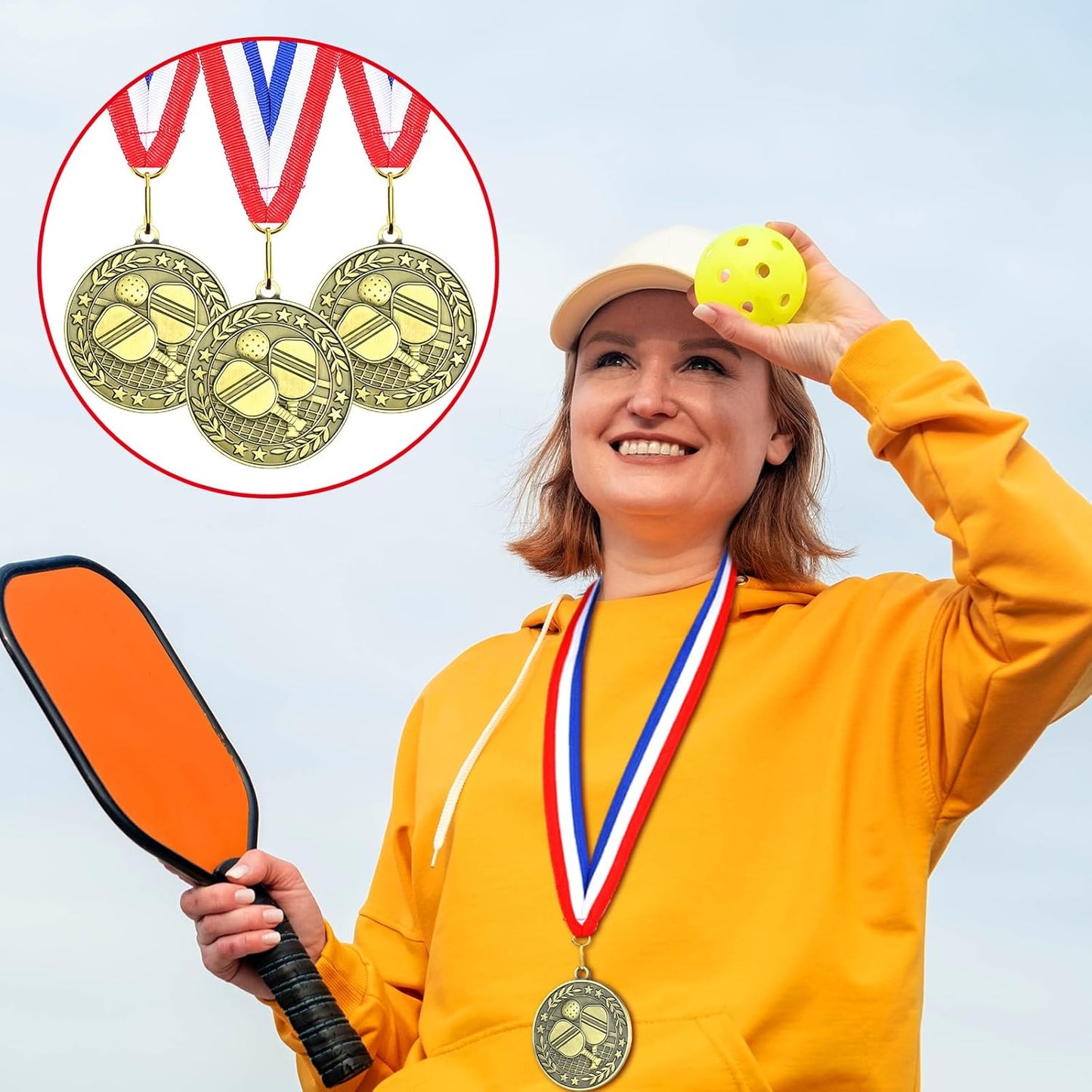 36 Pcs 2'' Gold Medals Bulk Volleyball Football Basketball Soccer Baseball Archery Dink Ball Cheer Track Bowling Awards Medals with Ribbons for Sports Participation Winner Gift