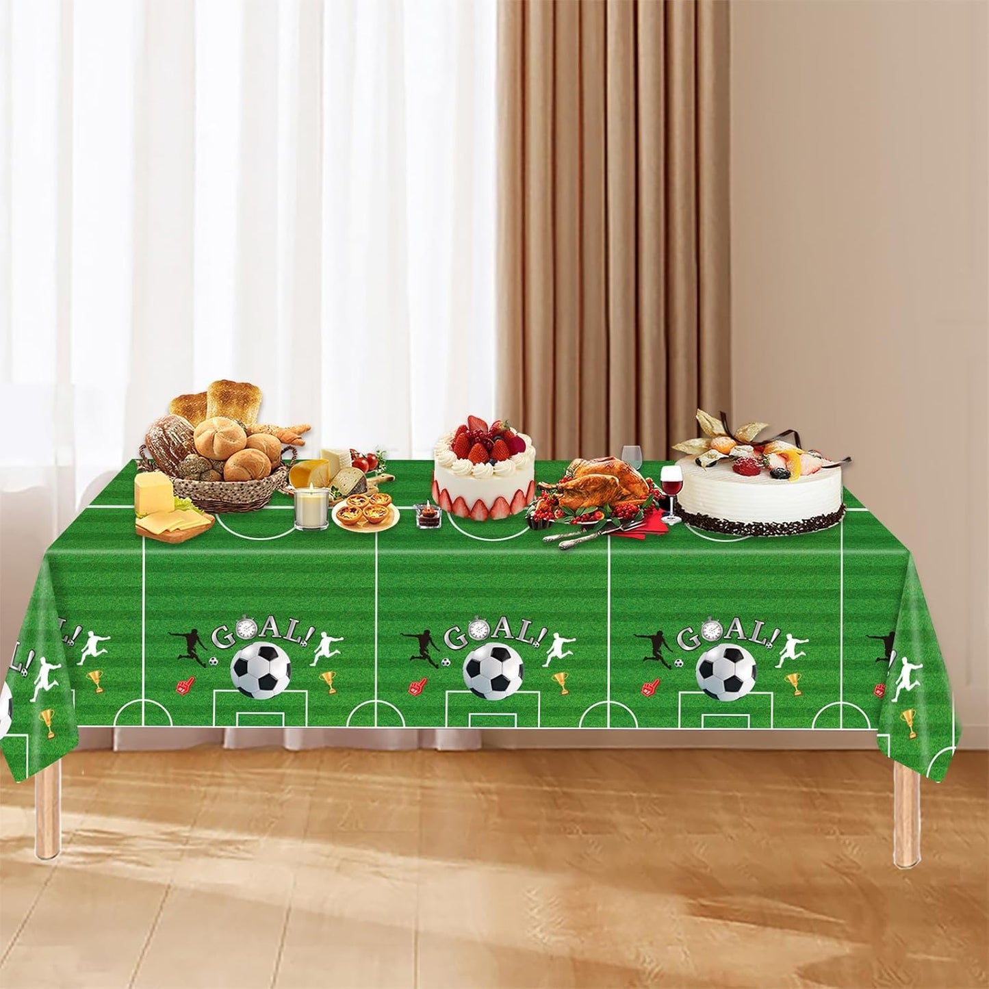 4PCS Soccer Party Tablecloths,Disposable Plastic Tablecloths - Soccer Party Decorations for Sports Theme Birthday， 54 x 108 Inch