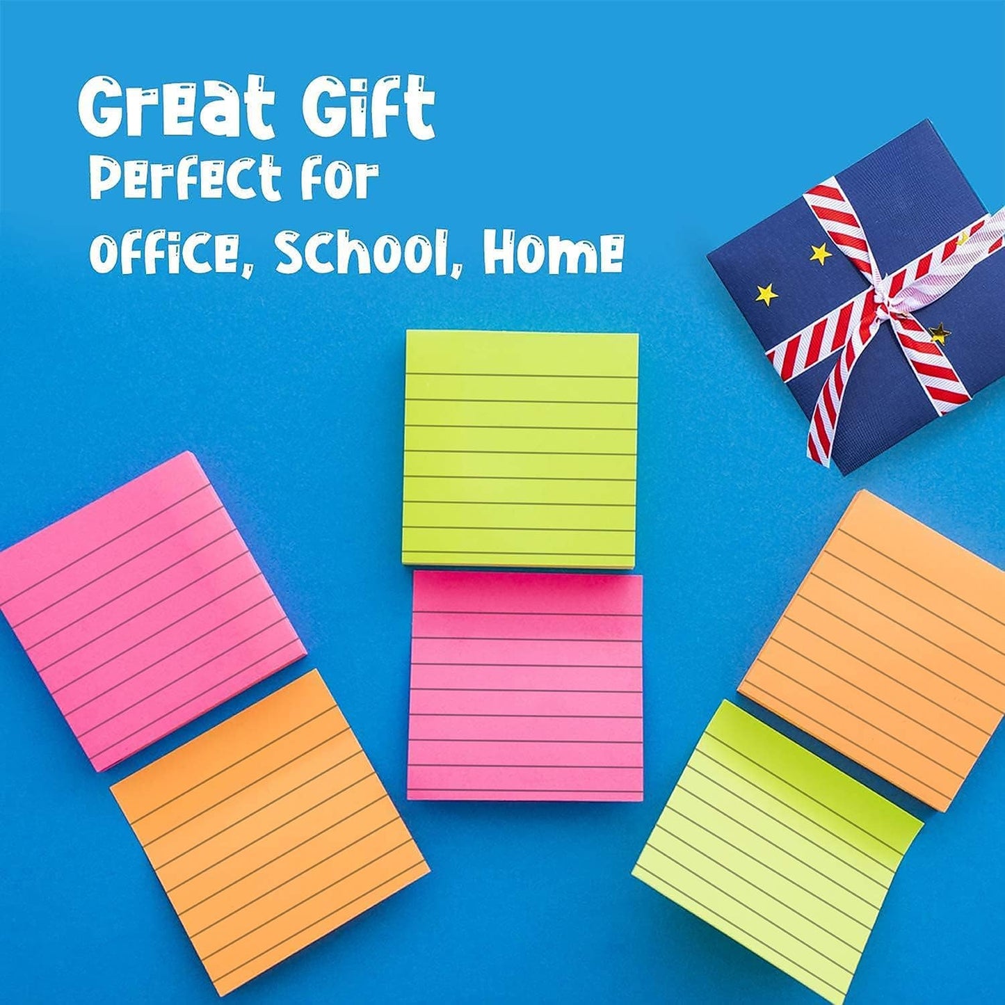 Lined Sticky Notes 3x3 Inch (24-Pack) – 2400 Sheets,100 Sheets per pad, Super Adhesive Ruled Sticky Note Pads in 8 Vibrant Colors for Office, School & Home Use