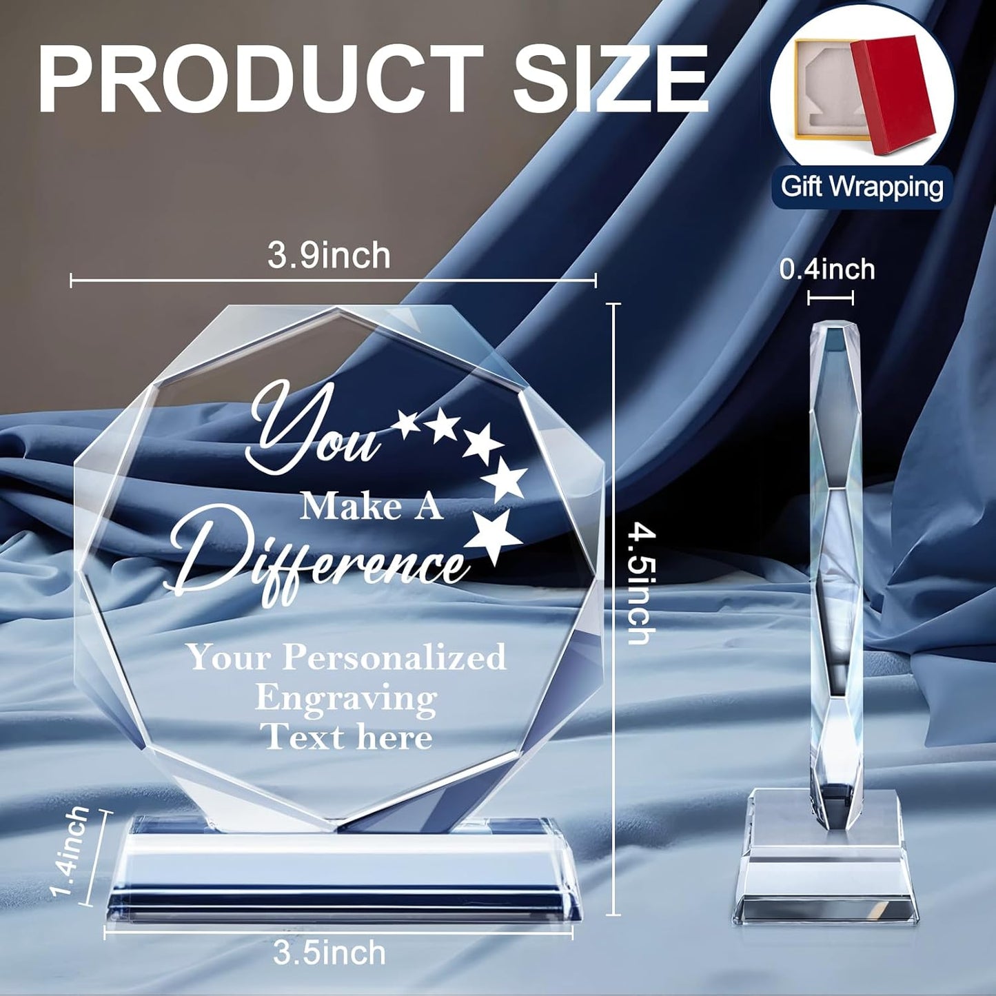 Personalized Crystal Trophy Award - Custom Plaque w/Engraved Text Logo - Employee Appreciation Gifts, Farewell Retirement Gifts - Custom Trophy and Employee Recognition Awards