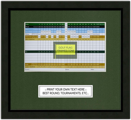 Custom Golf Scorecard Frame - Black Wood, Choose Size & Mat Color; Scorecard Not Included (5x8H, Green Mat)