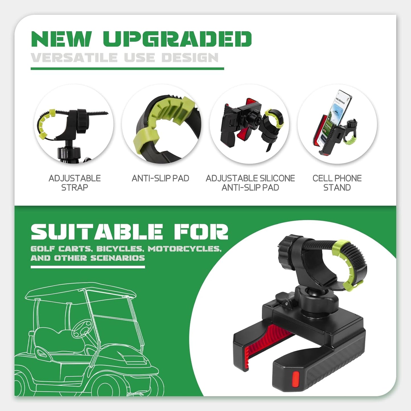 Golf Cart Phone Holder for EZGO Club Car Yamaha, Widely Use for Golf Push Cart Motorcycle Bike Treadmill Scooter Phone Mount, Compatible with iPhone/Samsung/Pixel All Phones, Golf Cart Accessories