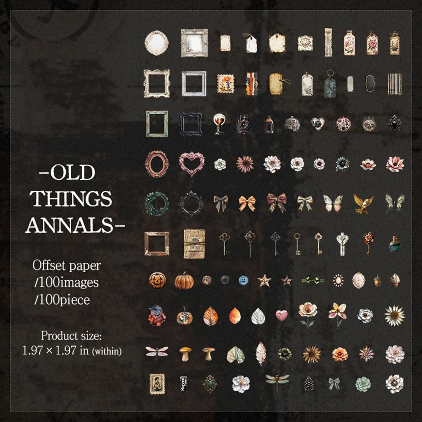 Retro Journal Sticker Set, 100PCS Vintage Precut Designs Featuring Florals, Keys, Frames, Butterflies and Ephemera Elements for Scrapbook and Collage Art