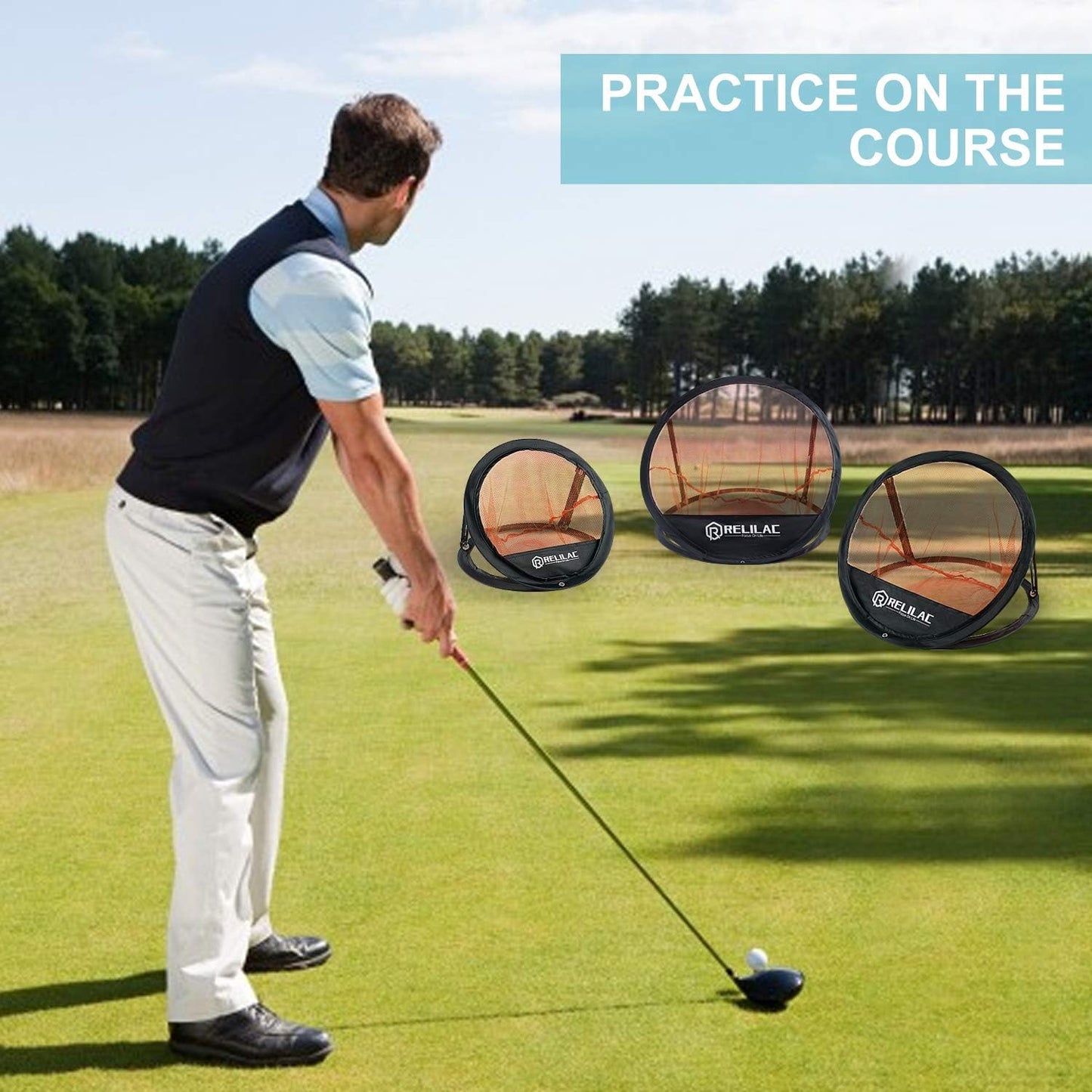 Pop Up Golf Chipping Practice Net Set - Indoor/Outdoor Golfing Target Accessories for Golf Practice - Improve Your Short Game - Gifts for Men, Dad, Mom, Husband, Women, Kid, Golfers