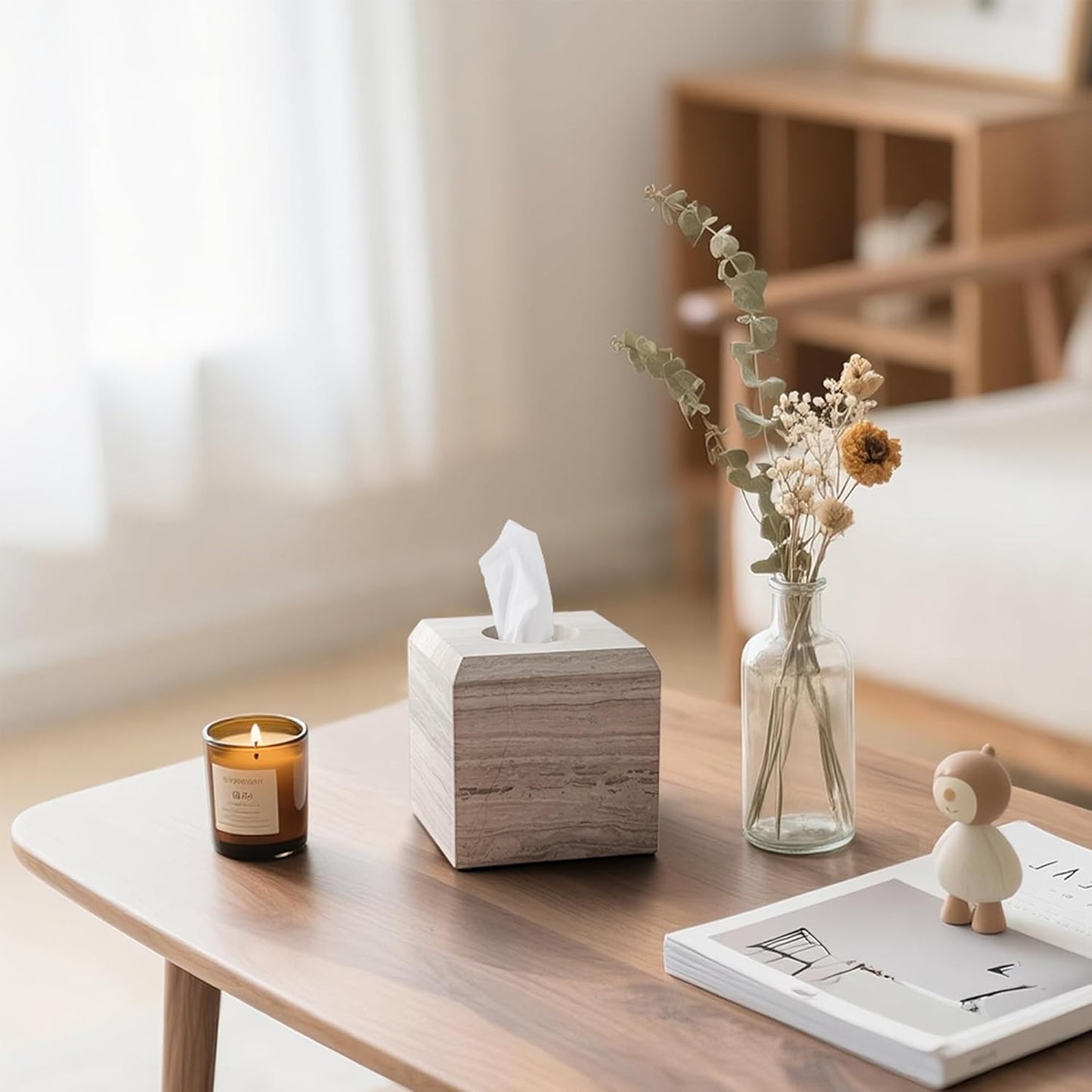 WORHE Tissue Box Cover Italy Natural Marble Heavy Duty Square Facial Toilet Paper Holder for Bathroom Living Room Bedroom Dresser Kitchen Minimalistic Office Home Decor Grey (WH078)