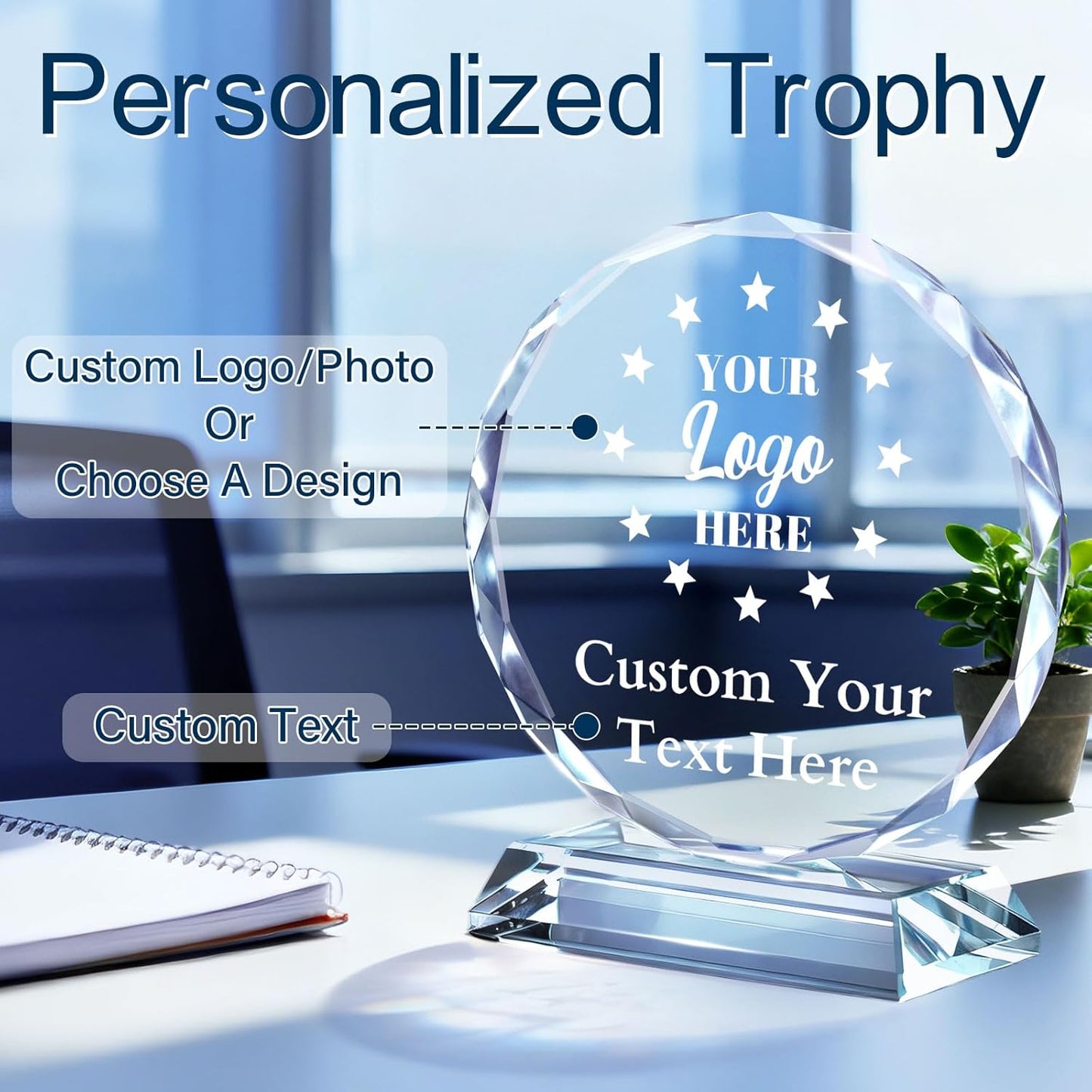 Custom Trophy Award, Plaques Personalized Engraved with Logo, Crystal Awards and Trophies for Corporate, Employee Recognition, Retirement, Sports - Coworker Employee Appreciation Gifts