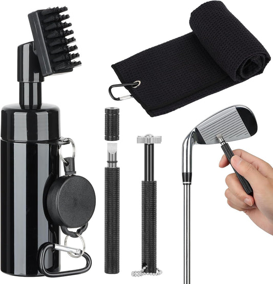Golf Club Cleaning Kit with Golf Club Cleaner with Water Golf Towel Divot Repair Tool Groove Sharpener Golf Ball Alignment Kit Complete Golf Cleaning Kit Golf Accessories for Women Men