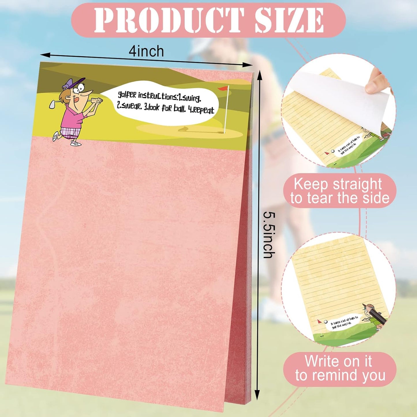 Eaasty 8 Pack Funny Memo Notepads Funny Golf Gifts Golf Notebook Sticky Note to Do List for Office Supplies, 8 Styles(Classic Style)