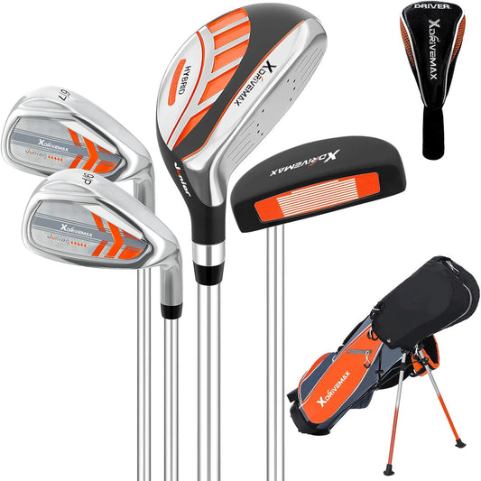 5/6 Pieces Kids Golf Club Set, Junior Golf Club Set Ages 4-12 Includes Stand Bag, 1# Drive, 5# Hybrid, 6/7#, 9/P# Irons and Putter Right Hand for Boys Girls