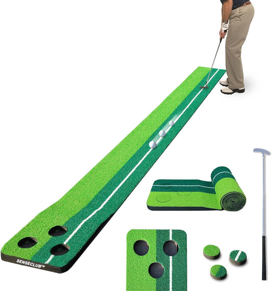 SENSECLUB Indoor Putting Green, Foldable Putting Mat Golf Game Set, Golf Gifts for Men with Ball-Collect System