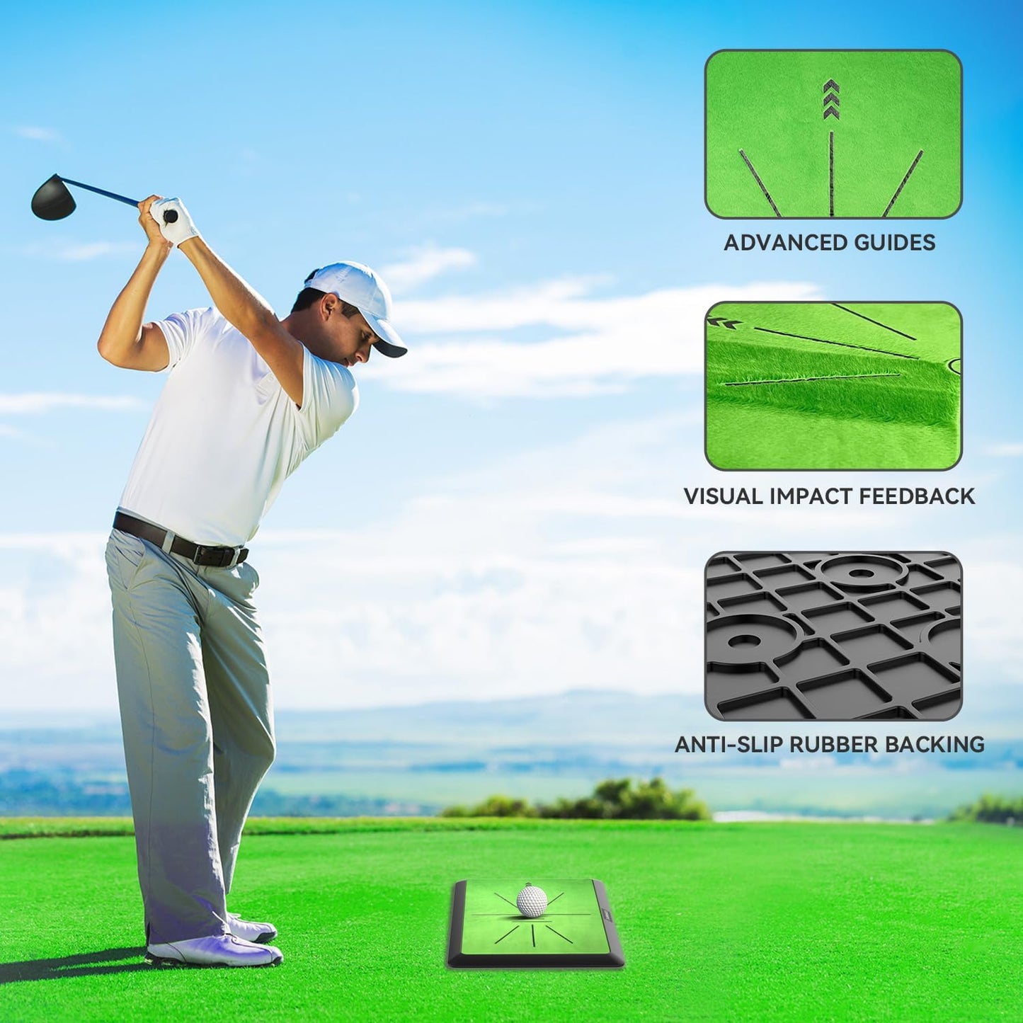 Golf Hitting Mat, Golf Training Mat for Swing Path Feedback Detection Batting,Extra Replaceable Golf Practice Mat 16"x12", Golf Gifts for Men Women for Home Indoor Outdoor