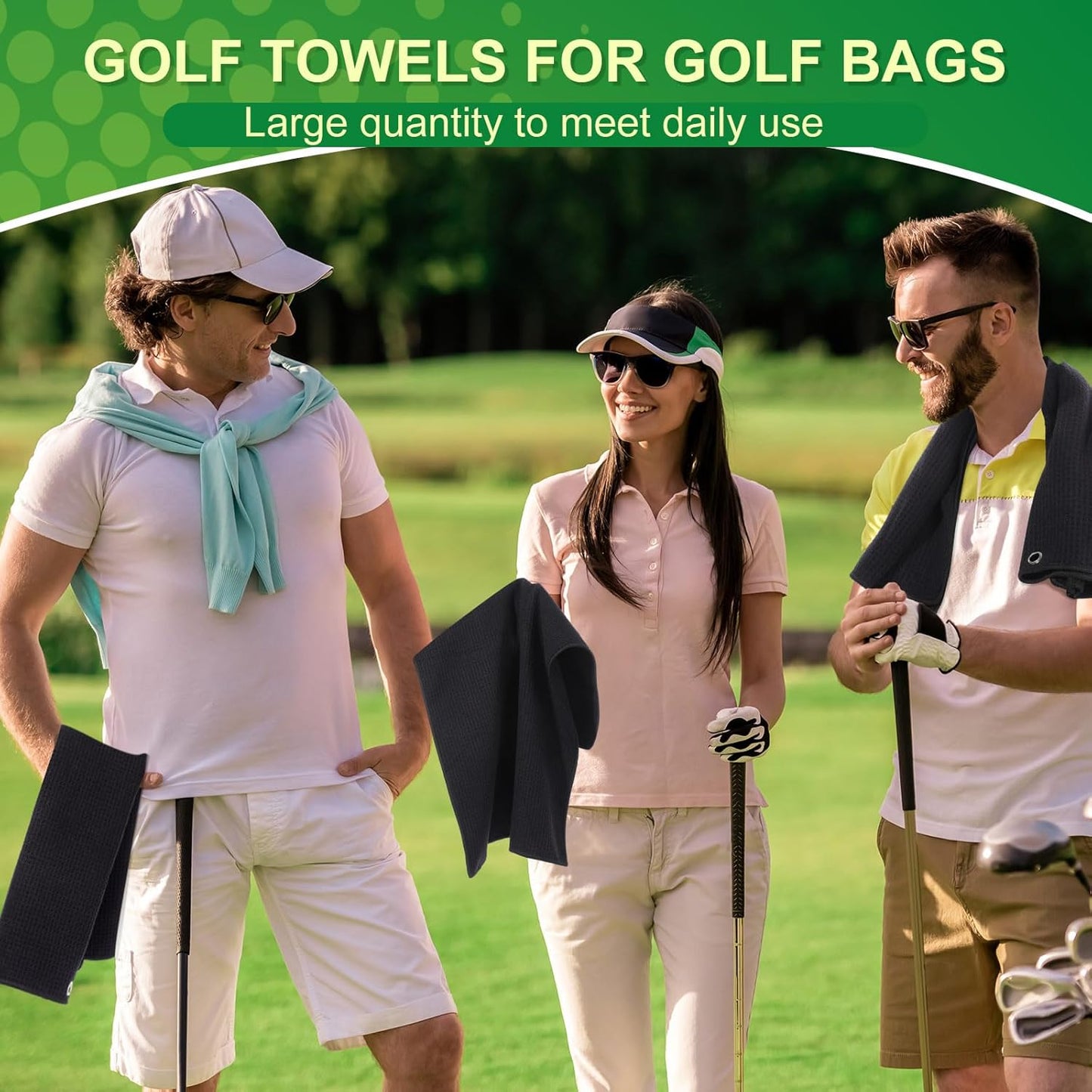Batiyeer Golf Towels Bulk for Bags 16'' x 24'' Microfiber Waffle Pattern Golf Towels Trifold with Clip for Hiking,Tournament, Yoga