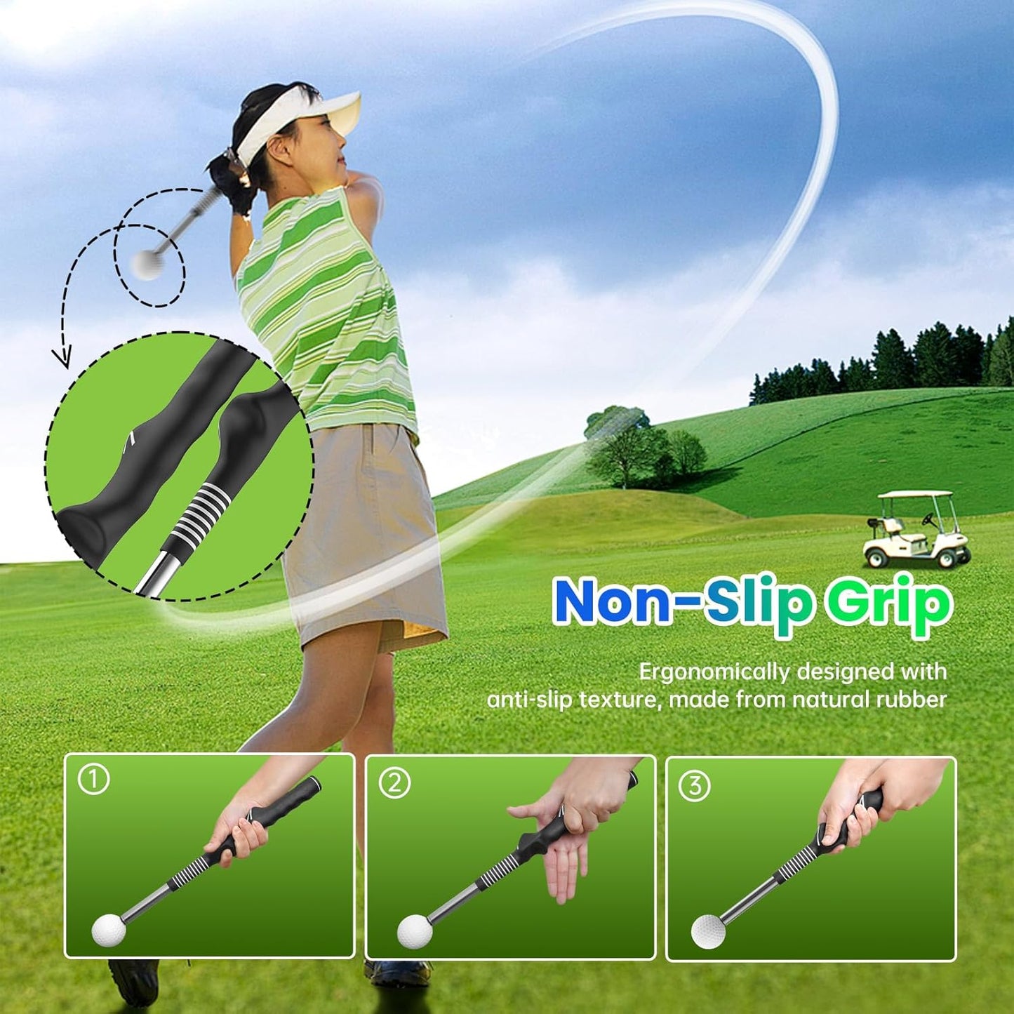 Retractable Golf Swing Training,Golf Training Aid,Golf Grip Trainer,Golf Accessories for Men,Right-Handed Strength & Tempo Training for Chipping Hitting
