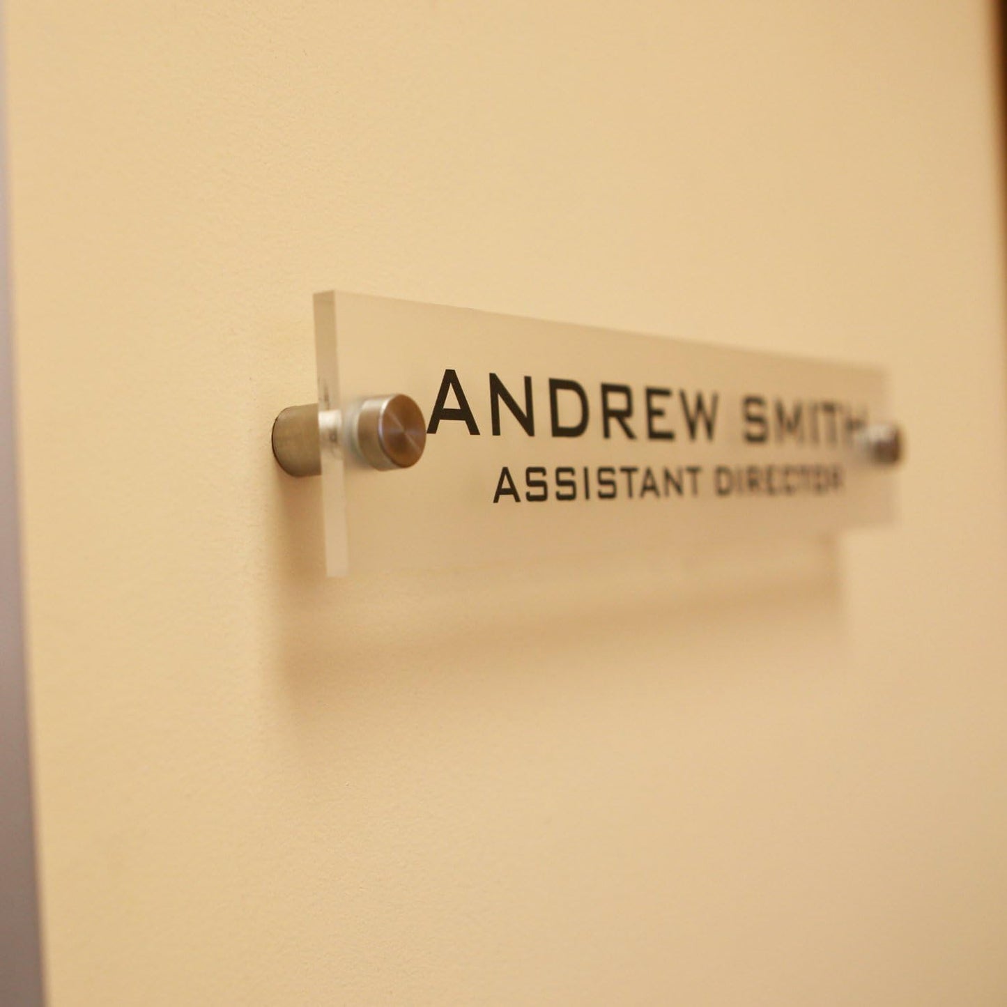 Personalized Office Wall Name Plate Sign. Modern Stainless Steel Legs (Frosted Translucent)
