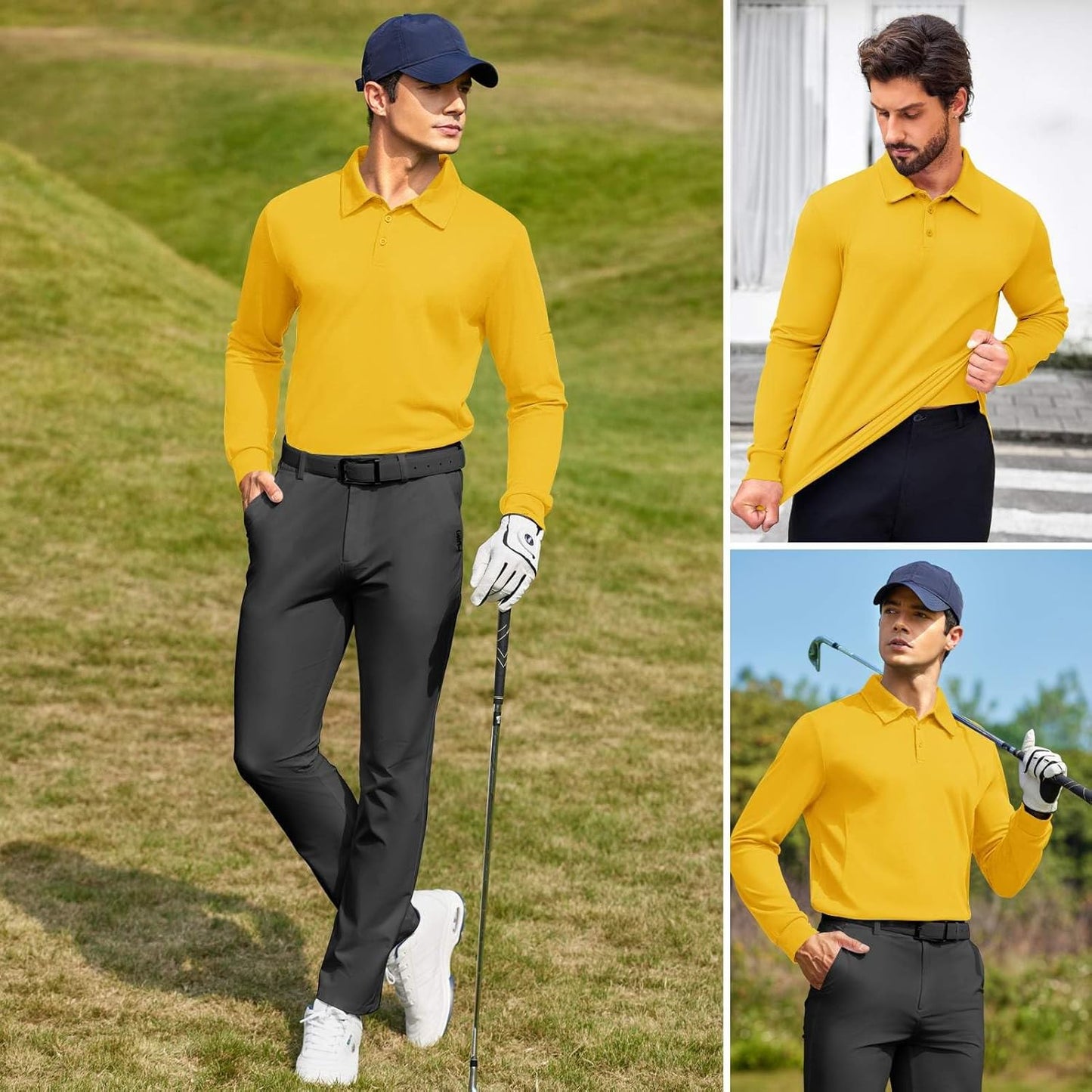 Deyeek Men's Polo Shirts Long Sleeve Golf Polo Shirts for Men Quick Dry UPF 50+ Sun Protection Polos Casual Collared Shirts