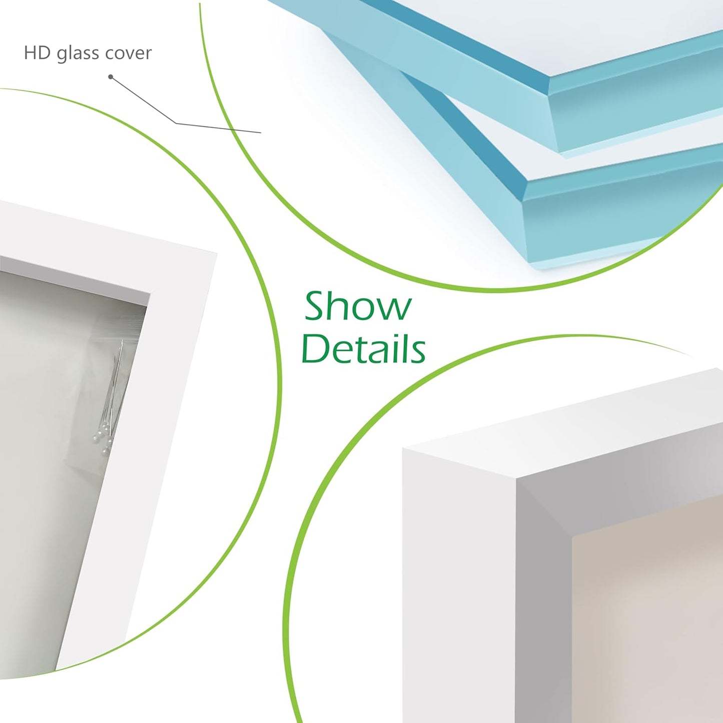 FrameWorks 12” x 16” White Wooden Shadow Box Frame – Display Case with Soft Felt Back, Memory Box with Tempered Glass, Display Box with Elegant White Ball Push Pins, Wooden Flower Box