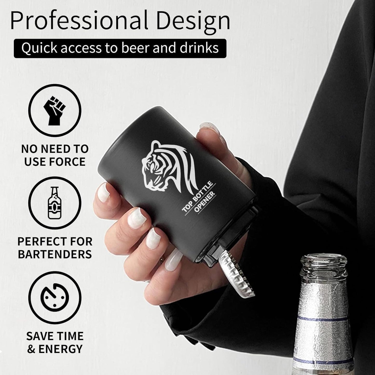 Push Down Bottle Opener,Automatic Beer Openers,Premium Bottle Opener Stainless Steel Bottle Cap Mover Magnetic Corkscrew, Beer Bar Accessories Gifts for Him BF,Can Openersfor Home Picnic Camping