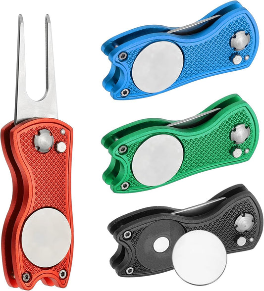 PATIKIL Golf Divot Repair Tool Foldable Metal Golf Green Divot Tool with Magnetic Ball Marker & Stainless Steel Fork