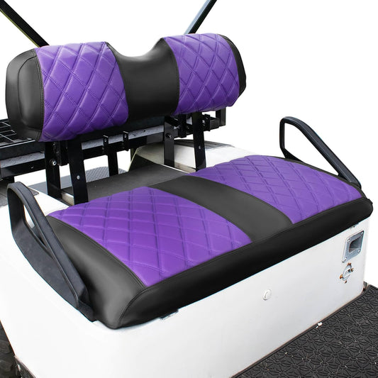 NOKINS Golf Cart Diamond Seat Covers Kit, Fit for EZGO TXT 1994-2013/EZGO RXV OEM Standard Front Seat Cushion, Golf Cart Vinyl Seat Cover, No Nails Required (Purple and Black)
