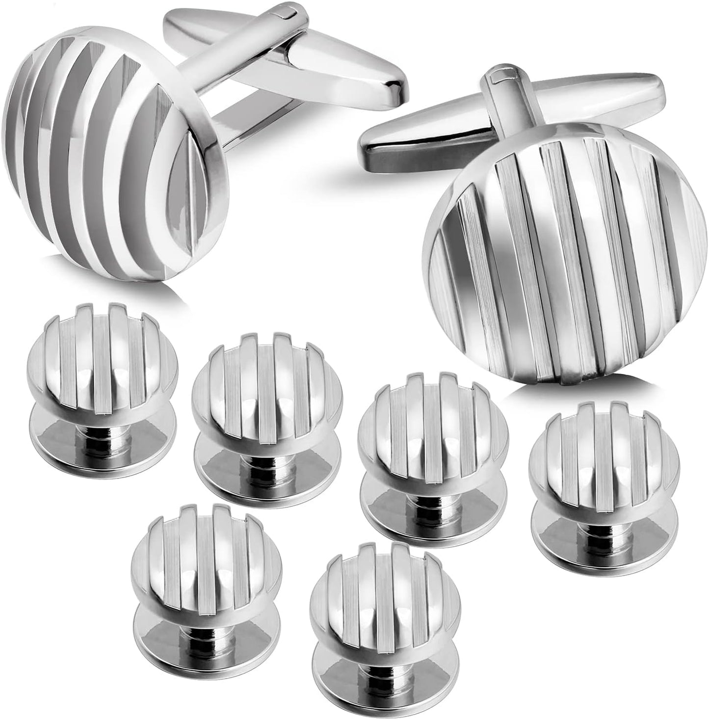 HAWSON Cufflinks and Studs for Men-Fashion Men Vintage Enamel Carbon Fiber Tuxedo Shirt Cufflinks and Studs Set for Regular Wedding Business Accessories