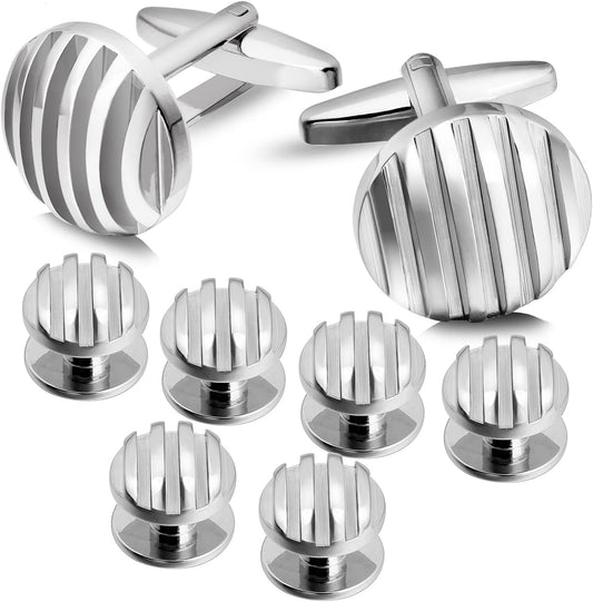 HAWSON Cufflinks and Studs for Men-Fashion Men Vintage Enamel Carbon Fiber Tuxedo Shirt Cufflinks and Studs Set for Regular Wedding Business Accessories