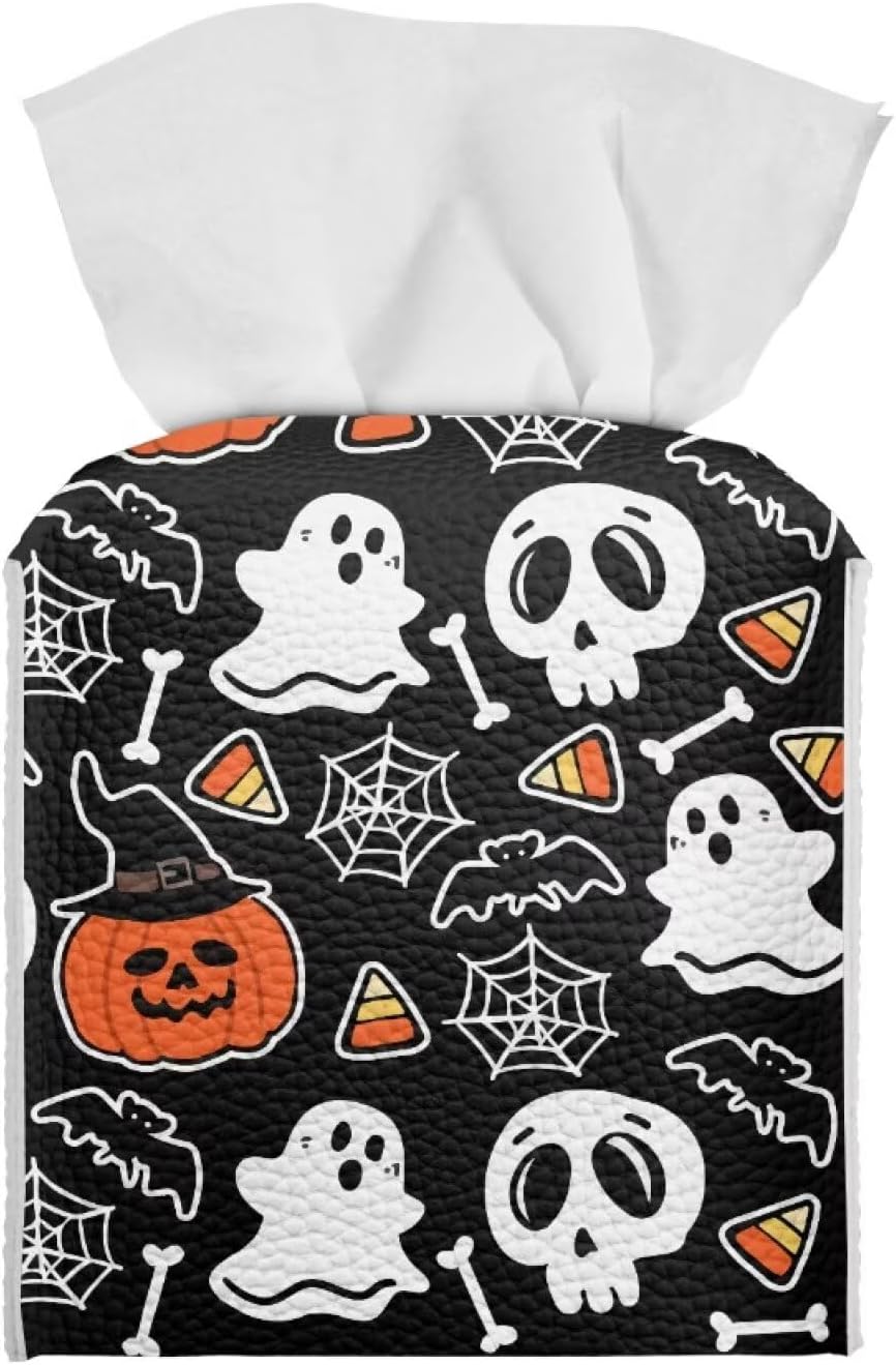 Ghost Skull Tissue Box Cover Halloween Tissue Box Facial Paper Square 5x5x5 inch Holder Organizer Modern Home Office Bedroom Car Bathroom Decor