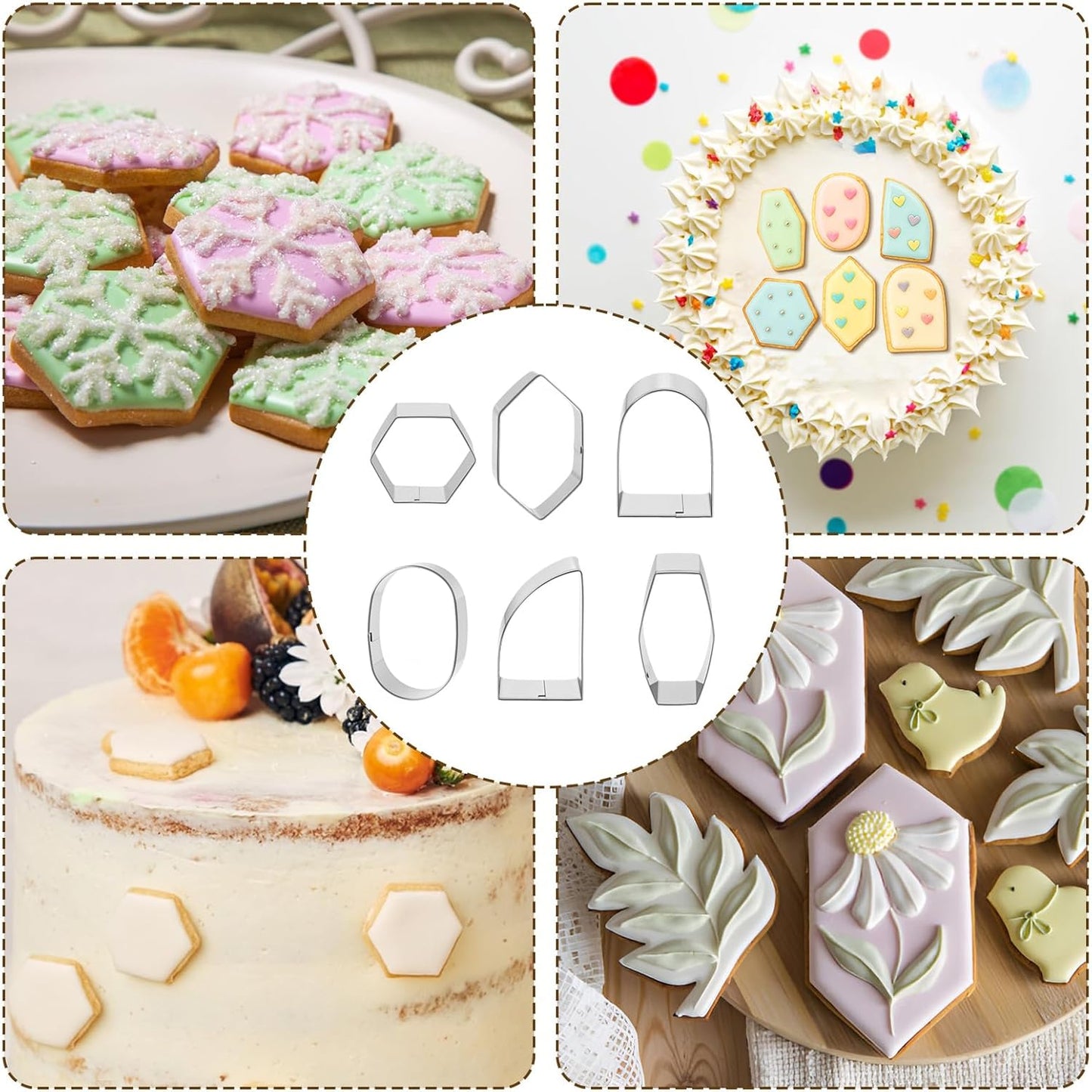 6 Piece Geometric Plaque Cookie Cutter Set Stainless Steel Plaque Cookie Cutter Wedding Cookies Cutters Cookies Cutters Variety Pack Cookiess Cutterss Shape for Baking