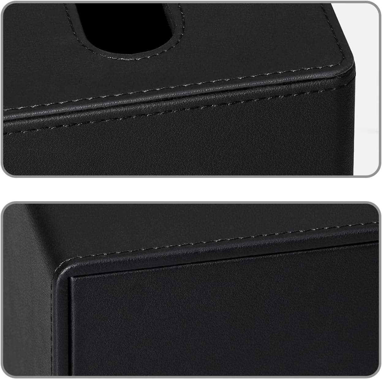 PU Leather Tissue Box Cover Square Tissue Box Holder with Magnetic Closure (Black)