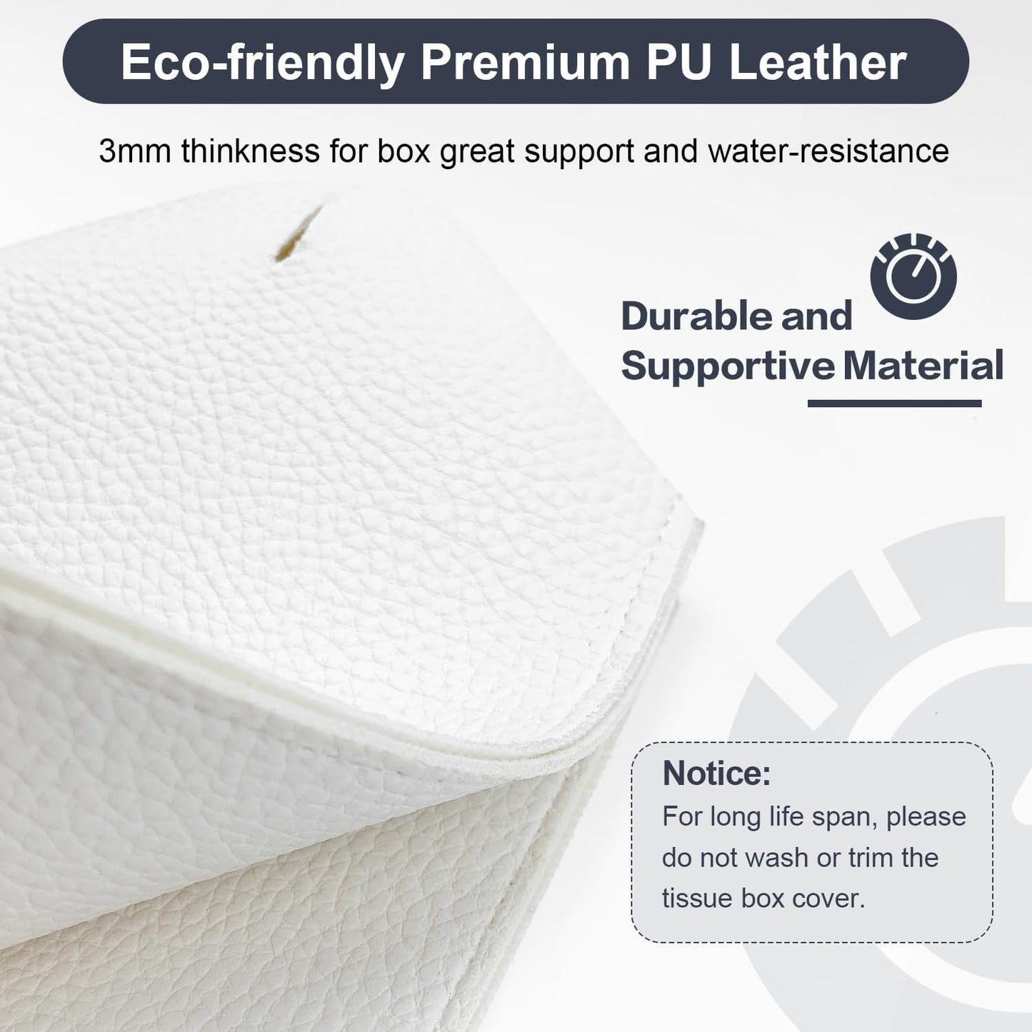 Tissue Box Cover 5X5X5'' PU Leather Tissue Holder Square Tissue Cube Box Organizer for Bathroom Vanity Countertop, Car, Night Stands, Office, Home, Kitchen (1Pack, White)