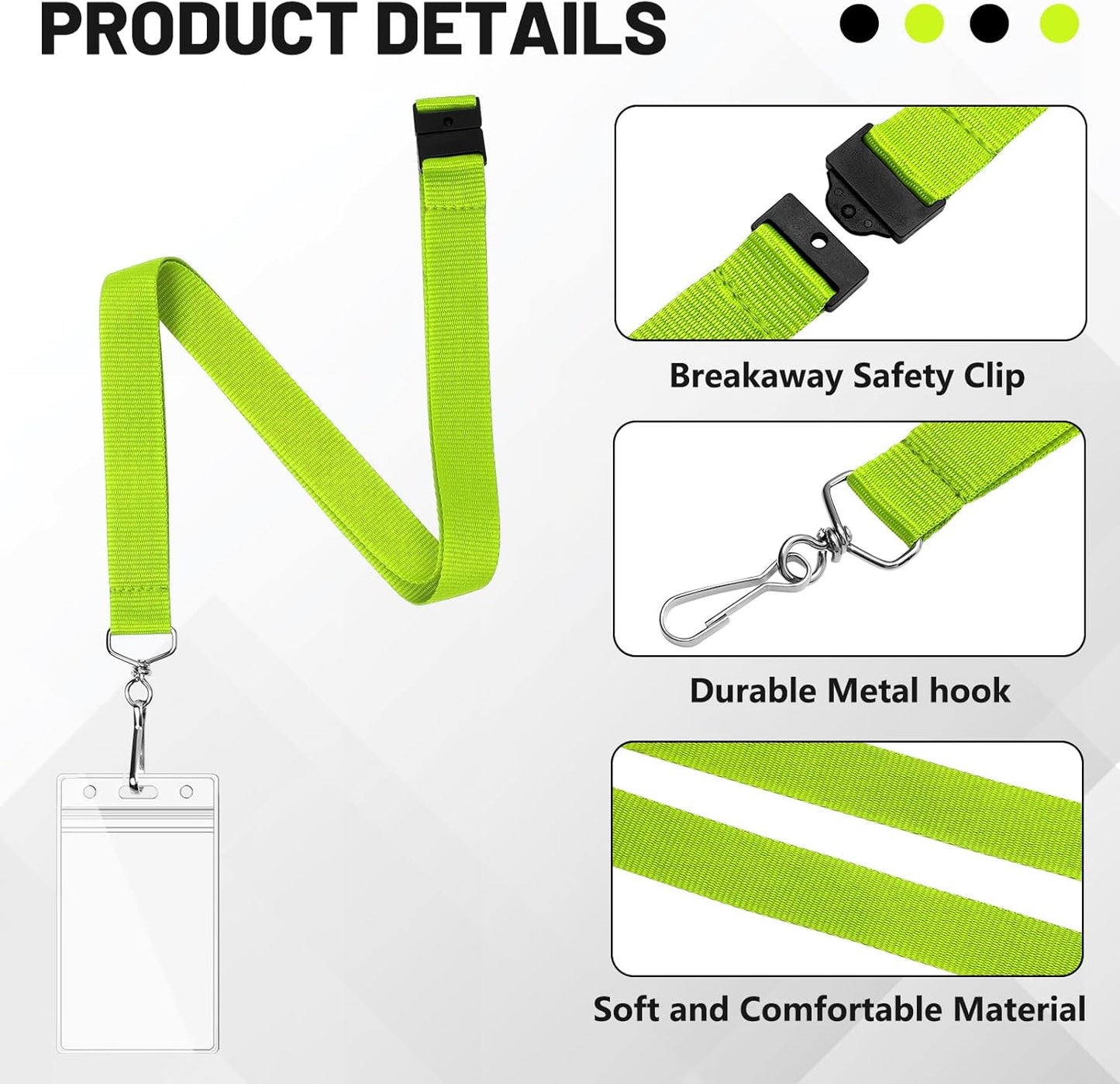 12 Pack Apple Green Breakaway Lanyards with Waterproof Badge Holders, Polyester Neck Straps for ID Cards, Events, Office, and Schools