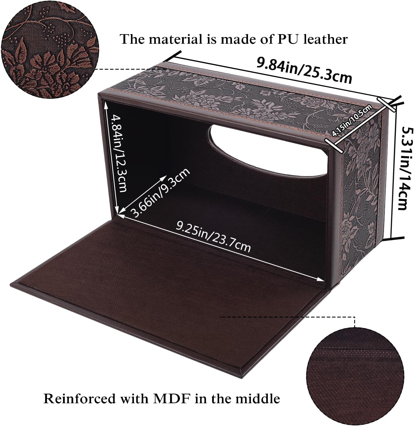 PU Leather Tissue Box Cover Tissue Box Holder Rectangle Tissues Organizer with Magnetic Bottom,Decorative Napkin Caddy for Vanity Dresser Night Stand Table Countertop Home Office Car,Retro