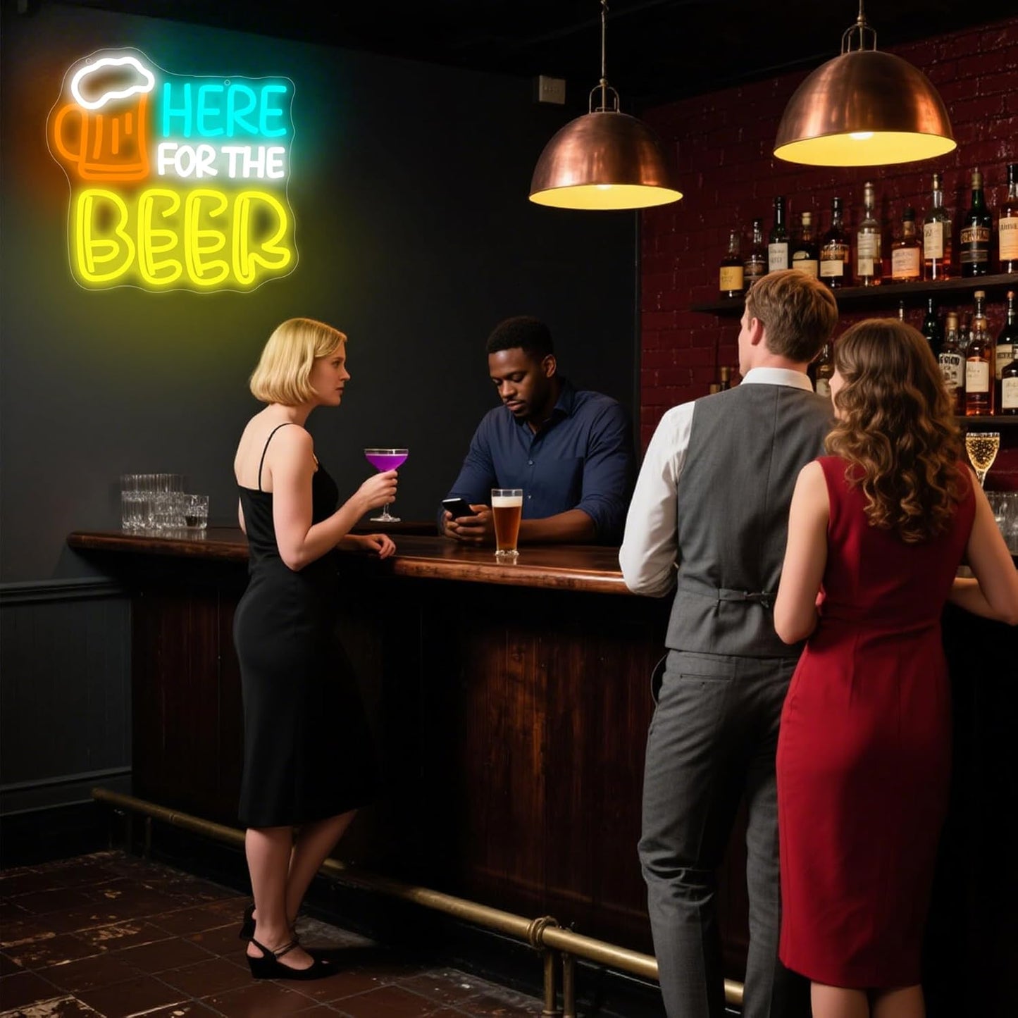 Here for The Beer Neon Sign for Wall Decor Beer Neon Light for Man Cave Dimmable LED Light Bar Pub Party Restaurant Christmas Birthday Gift Art Size 12.1 * 11.8In (WZCP163)