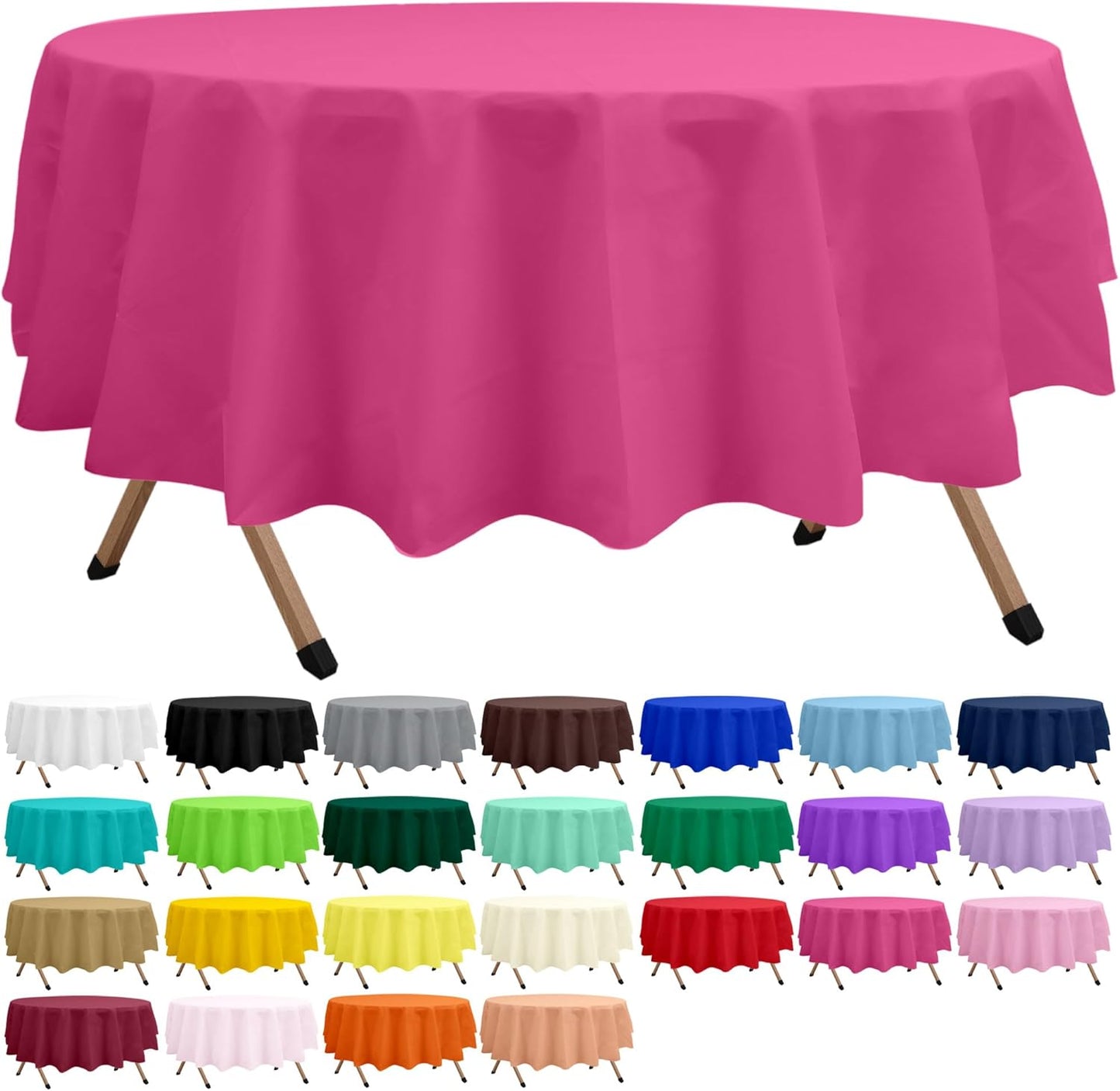 2 Pack Hot Pink Premium Plastic Tablecloth Round 84 Inches Reusable Cerise Magenta Decorative Table Cover for Dining, Wedding, Party, Indoor and Outdoor use