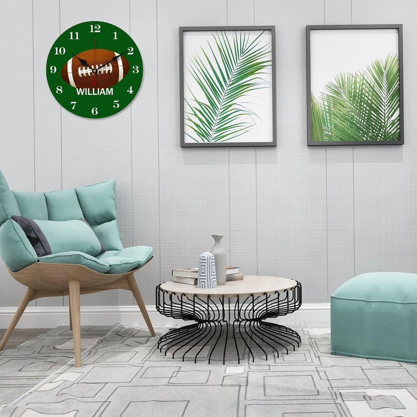 Personalized Name Football Wall Clocks Battery Operated 12 inch Rugby Clocks Decorative Silent Kids Wall Clock with Name Custom Kids Birthday Gifts Children Room Decor, Style-5, 280ol7mcge2u