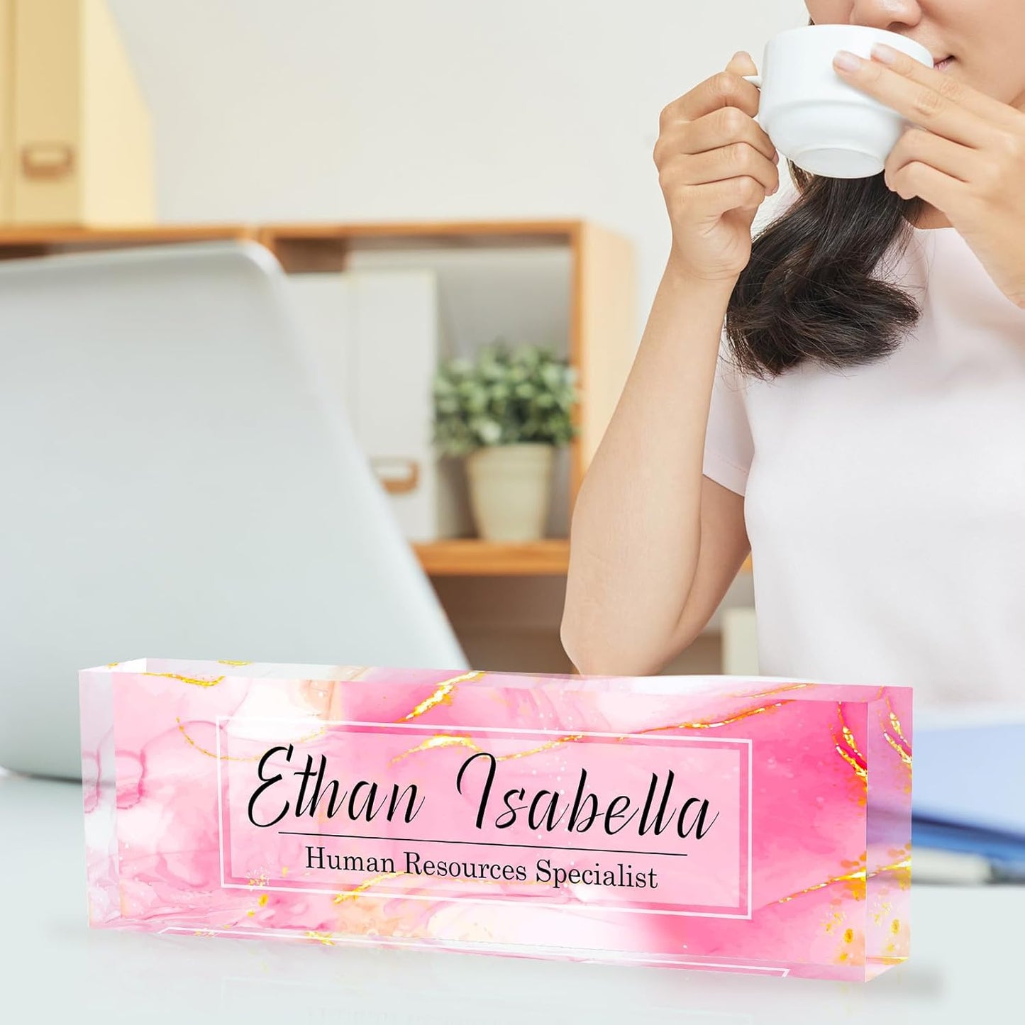 Name Plate for Desk, Custom Desk Name Plate Personalized, Office Desk Decor for Women and Men, Employee Appreciation Gifts Office Gifts for Boss, Manager, Teacher, Nurse (Pink Marble)