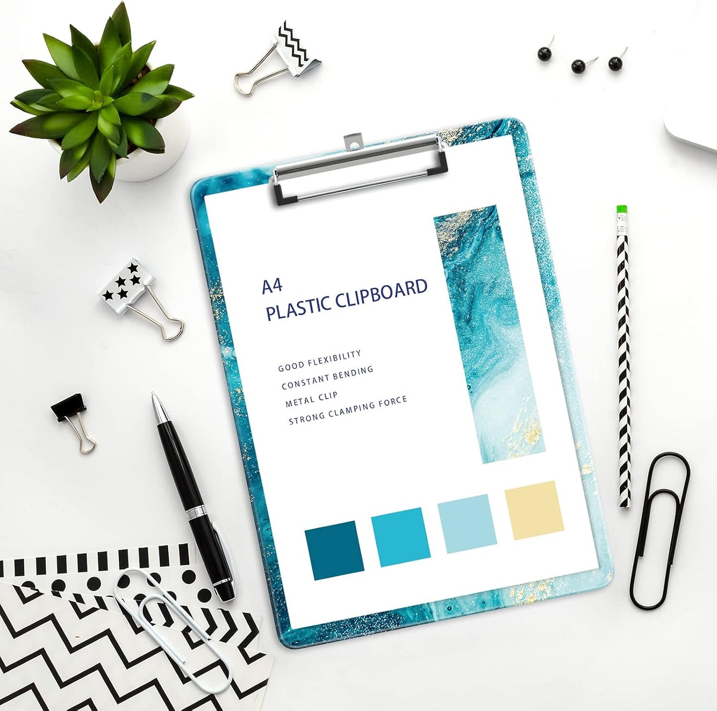 Plastic A4 Clipboards, Cute Clip Board Stardard Letter Size 9 x 12.5 in, Office Decorative for Students Women Men and Kids, Ripple